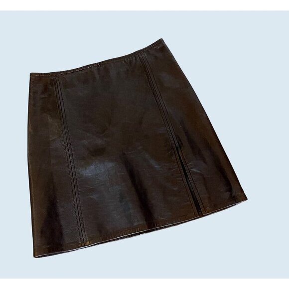 Vintage VERA PELLE Black Faux Leather Mini Skirt Punk Goth Size 26 / 2 - Picture 3 of 8